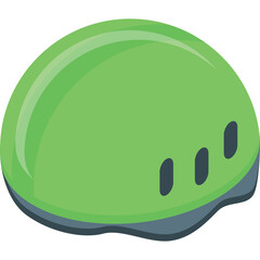 Green Bicycle Helmet with Dark Grey Trim and Ventilations Holes Isolated on White Background with Smooth Glossy Surface and Subtle Gradient Lighting