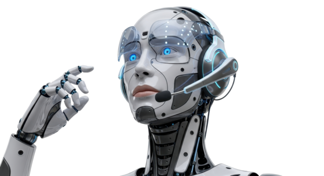 Futuristic Robot with Advanced Technology and Headset.