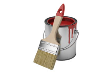 A open paint can with a brush isolated on transparent background
