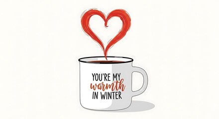 Cute coffee mug with a romantic message and red heart shaped steam.