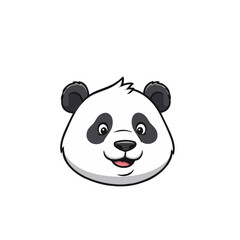 Smiling Panda Head Cartoon with Black and White Fur and Details