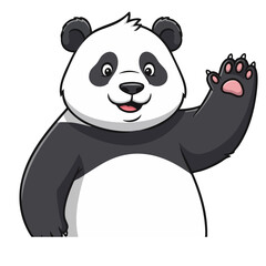 Cartoon Panda Waving with Pink Paw Pads and a Cheerful Expression