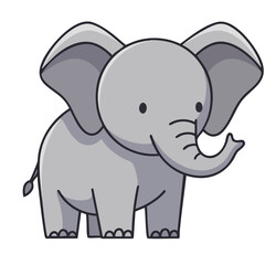 Adorable Cartoon Elephant with Large Ears and Curled Trunk