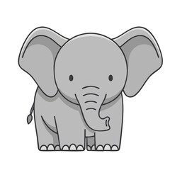 Cute Cartoon Elephant in Simple Gray Outline Style
