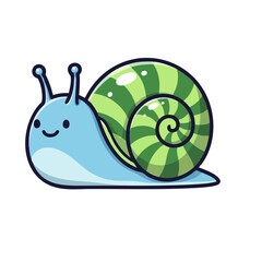 Cartoon Snail with Striped Green Shell and Blue Body Smiling