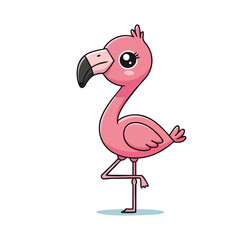 Adorable Pink Flamingo Cartoon Illustration Standing on One Leg