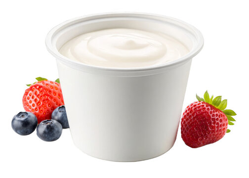 Yogurt cup isolated on a transparent background.