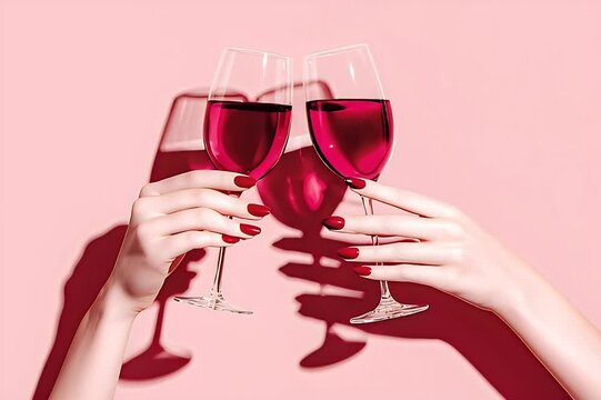 Femmes en train de trinquer avec un verre de vin, gros plan sur leurs mains