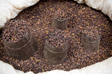 Sichuan pepper grains stored in containers for use in Asian cuisine and traditional medicine
