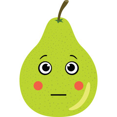 A Green Pear Character With Big Eyes And Blush Cheeks Showing A Neutral Expression In A Transparent Background