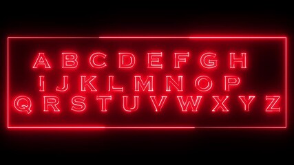 Alphabet English capital letter icon animation glowing neon red color sign symbol on black background