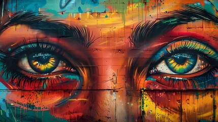 Naklejka premium colorful urban eyes graffiti art mural