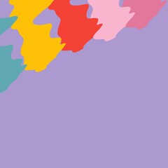 Abstract colorful background with organic shapes in red, yellow, pink, and teal on a purple base. Modern minimalist design perfect for posters, digital art, or creative graphic projects.