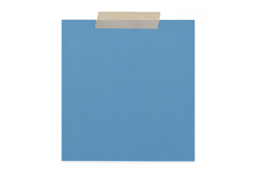 Blue note paper with tape, empty blank space for message or reminder, transparent background - Powered by Adobe