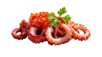 Sushi with Octopus and Garnish on Transparent Background