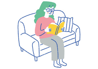 Woman in Glasses Reading a Book on the Sofa_Color