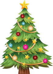 christmas tree decoration with baubles and stars