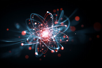 Futuristic Atomic Particle Glowing Neon Digital Network Model Abstract Background