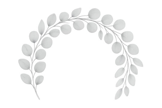 Eucalyptus silver dollar leaves creating a gentle half wreath, forming an elegant botanical arch or decorative frame element