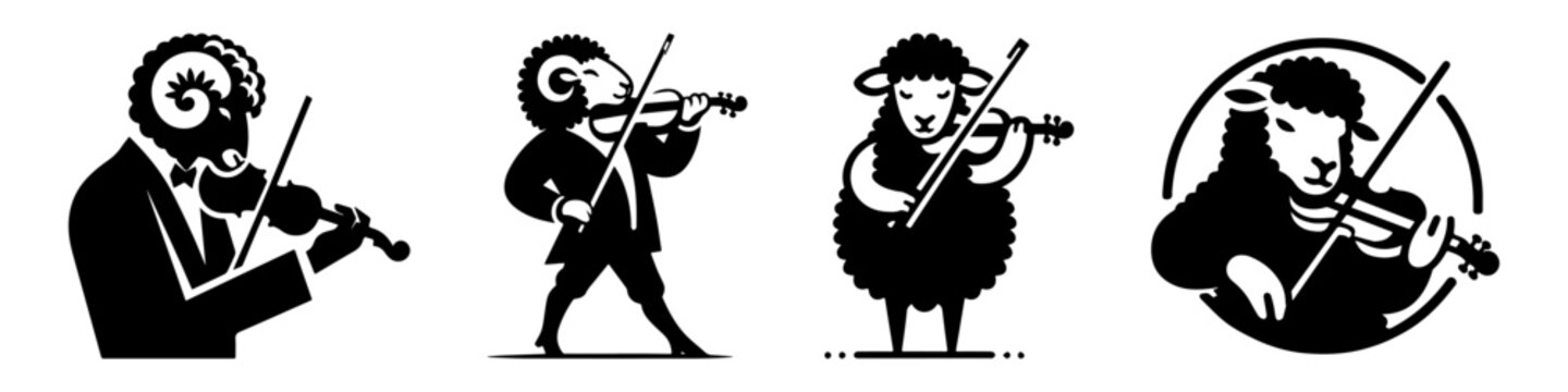 Sheep Playing Violin: A Musical Quartet of Artistic Illustrations.