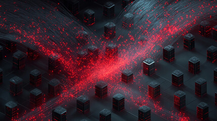 DDoS Cyber Attack Visualization - Network Traffic Flood Overwhelming Digital Infrastructure