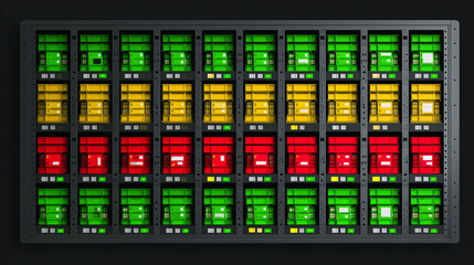 Warehouse Inventory Management System with Organized Storage Bins and Tracking Grid