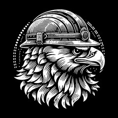 Eagle in a hard hat construction and focus concept.