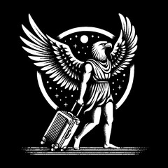 Eagle with Wings and Suitcase Ready to Travel.