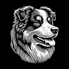 Detailed Engraving of a Majestic Dog Portrait on Black Background.