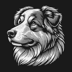 Intense Gaze of a Majestic Dog: Detailed Engraving Portrait.