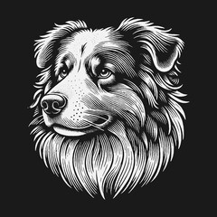 Detailed Engraving of an Australian Shepherd Dogs Head.