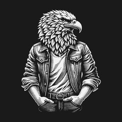 Eagle Man in Denim Jacket: A Stylish Illustration.