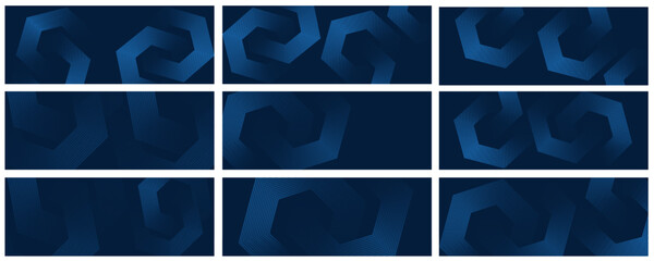 Abstract Blue Hexagonal Swirl Background Set