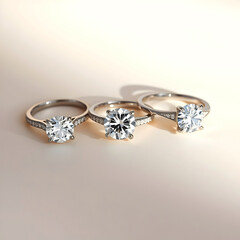 Three Silver White Gold Engagement Rings with Large Diamonds