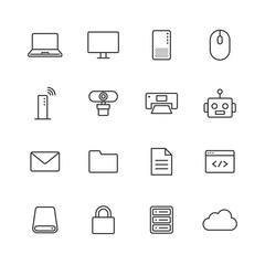 パソコン関連の線画アイコンセット