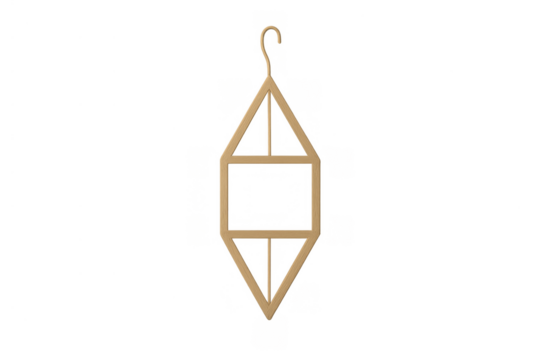 Wooden hanger presenting minimalist geometric design for clothing display, empty and isolated on transparent background