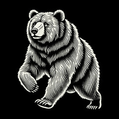 Majestic Grizzly Bear in Striking Black and White Illustration.