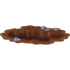 A Realistic Illustration of an Open Ground Hole with Rocks and Loose Soil on a Transparent Background Ideal for Game Development or Design Projects