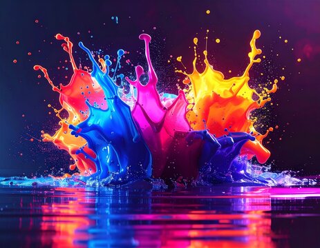 Vibrant Multi-color Paint Splash Reflection - Powered by Adobe