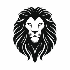 Detailed black silhouette vector of a lion’s head, strong mane texture, clean white background, minimalist style, single solid shape