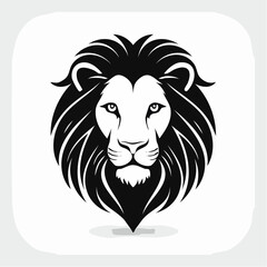 Detailed black silhouette vector of a lion’s head, strong mane texture, clean white background, minimalist style, single solid shape