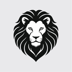 Detailed black silhouette vector of a lion’s head, strong mane texture, clean white background, minimalist style, single solid shape