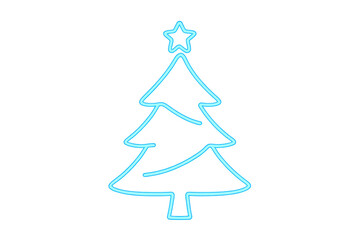 Fototapeta premium Christmas tree neon light sign glowing blue on transparent background, celebrating winter holiday season