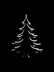 Obraz premium White outline christmas tree on black background