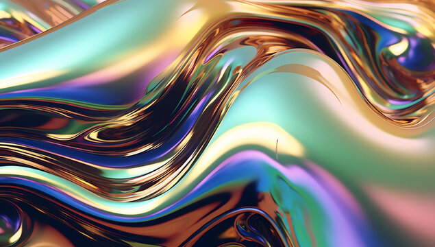 flowing iridescent liquid metal waves