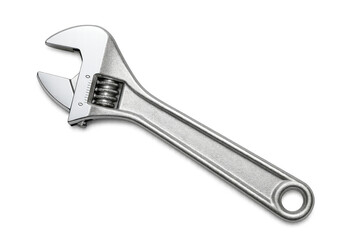 Adjustable wrench tool for construction and repair work, silver metallic spanner isolated on transparent background