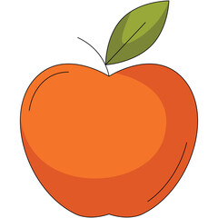 A Ripe Orange Apple With A Green Leaf And A Stem On A Transparent Background