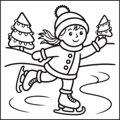 Cozy girl Christmas black and white coloring pages with Christmas-related images for adults and teens.