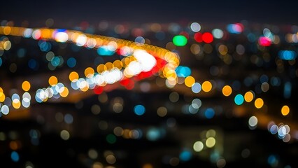 Abstract Blurred City Lights at Night with Colorful Bokeh Effect