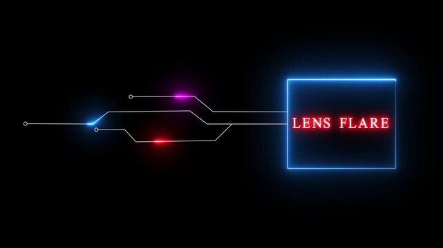 Glowing neon text animation. Lence flare neon sign animation. Neon lines text animation on black background.